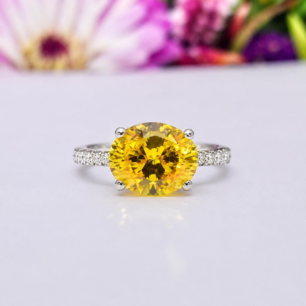 Oval Cut 4 Ct Canary Yellow Sapphire Ring - 925 Sterling Silver