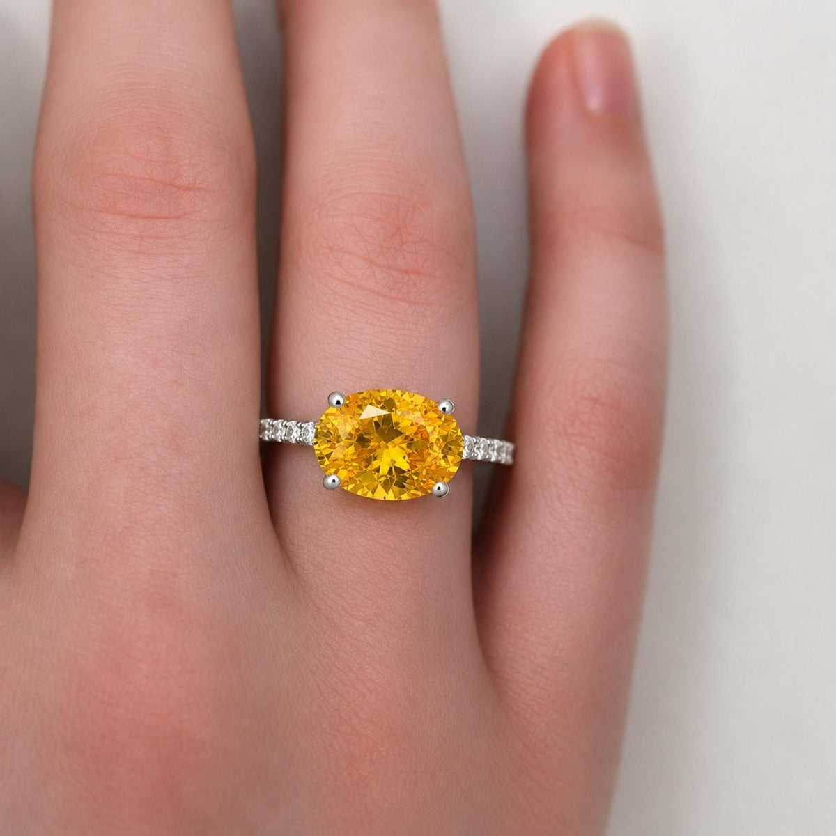 Oval Cut 4 Ct Canary Yellow Sapphire Ring - 925 Sterling Silver