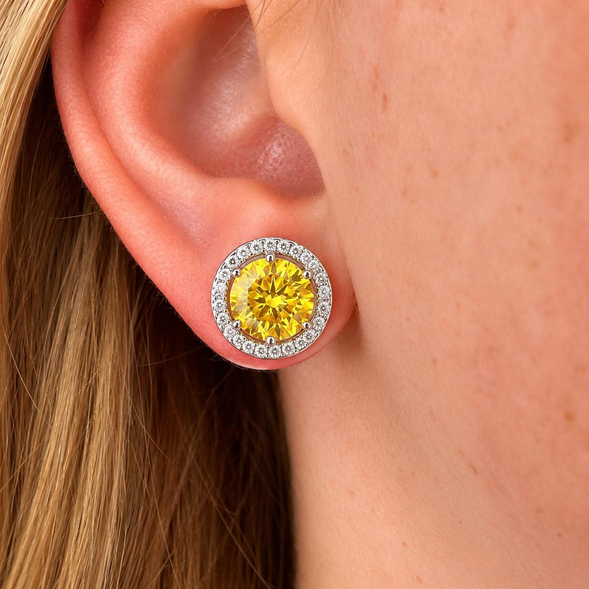 Yellow Sapphire Halo Stud Earrings: Removable Halo, 925 Sterling Silver