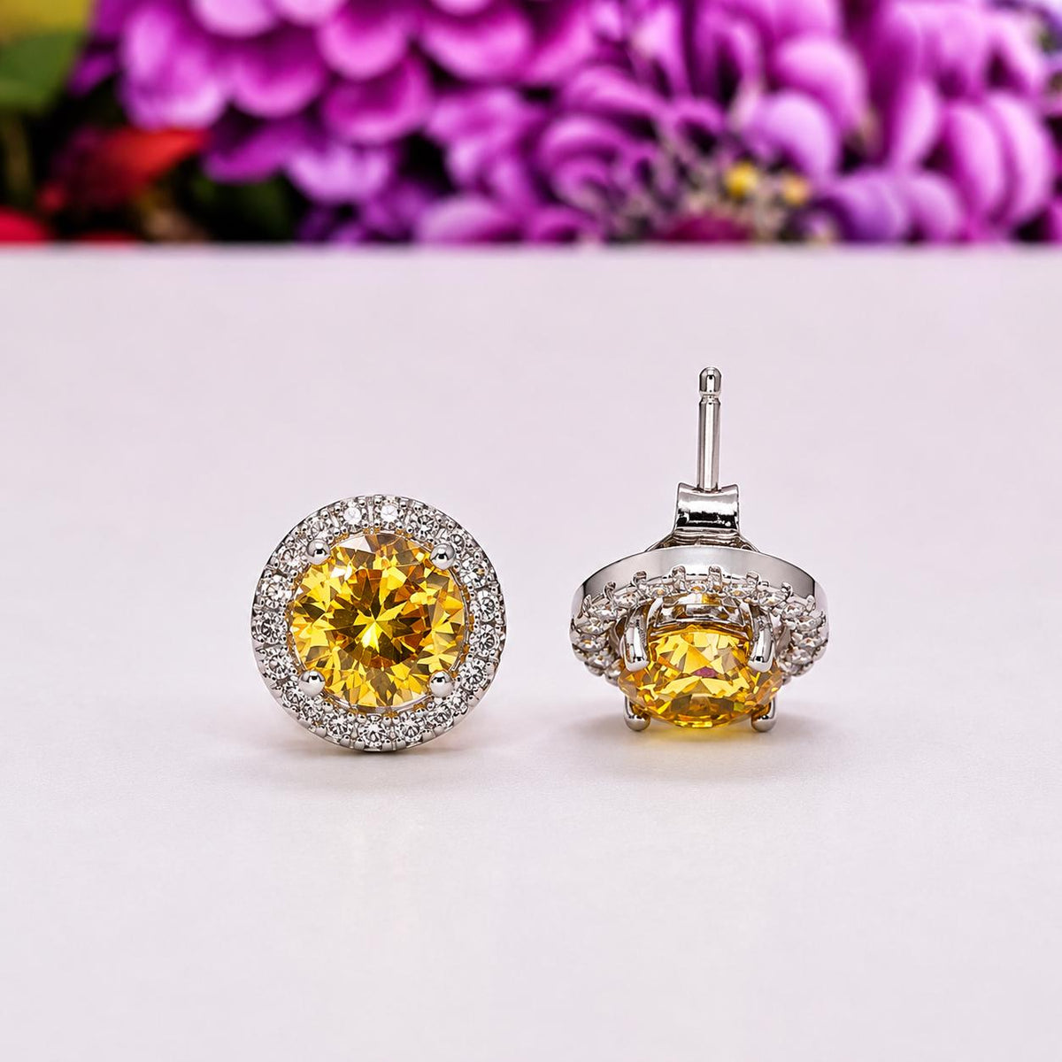 Yellow Sapphire Halo Stud Earrings: Removable Halo, 925 Sterling Silver