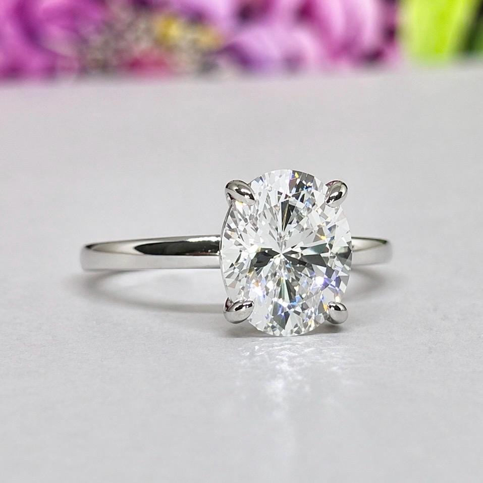 Oval Cut 3 Carat Moissanite Engagement Ring Silver