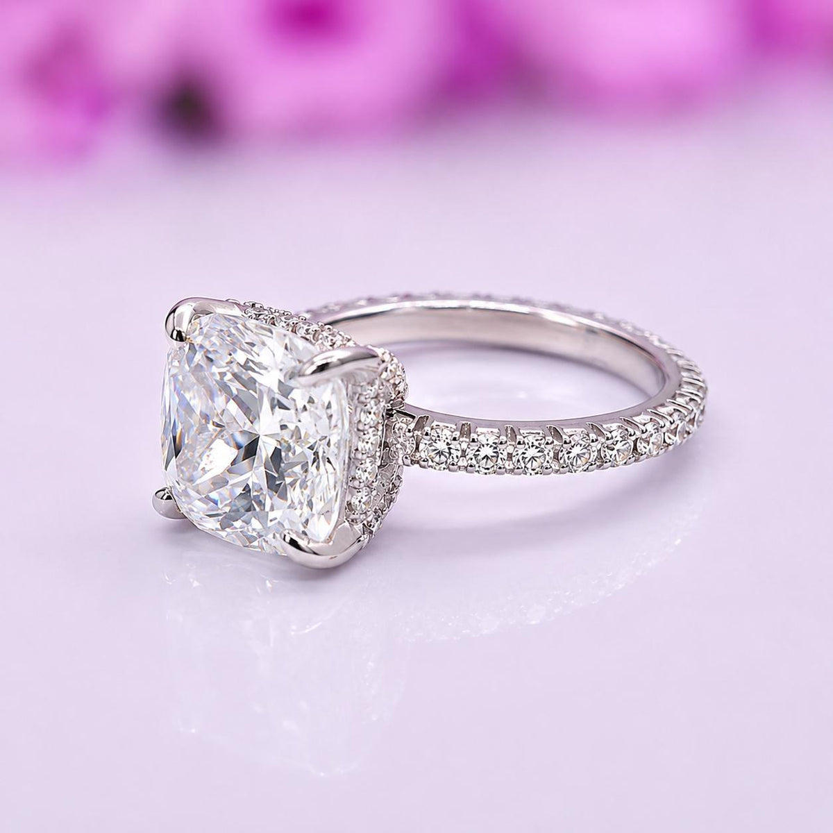 Cushion Cut Moissanite Ring 3.5 Carat : 925 Sterling Silver