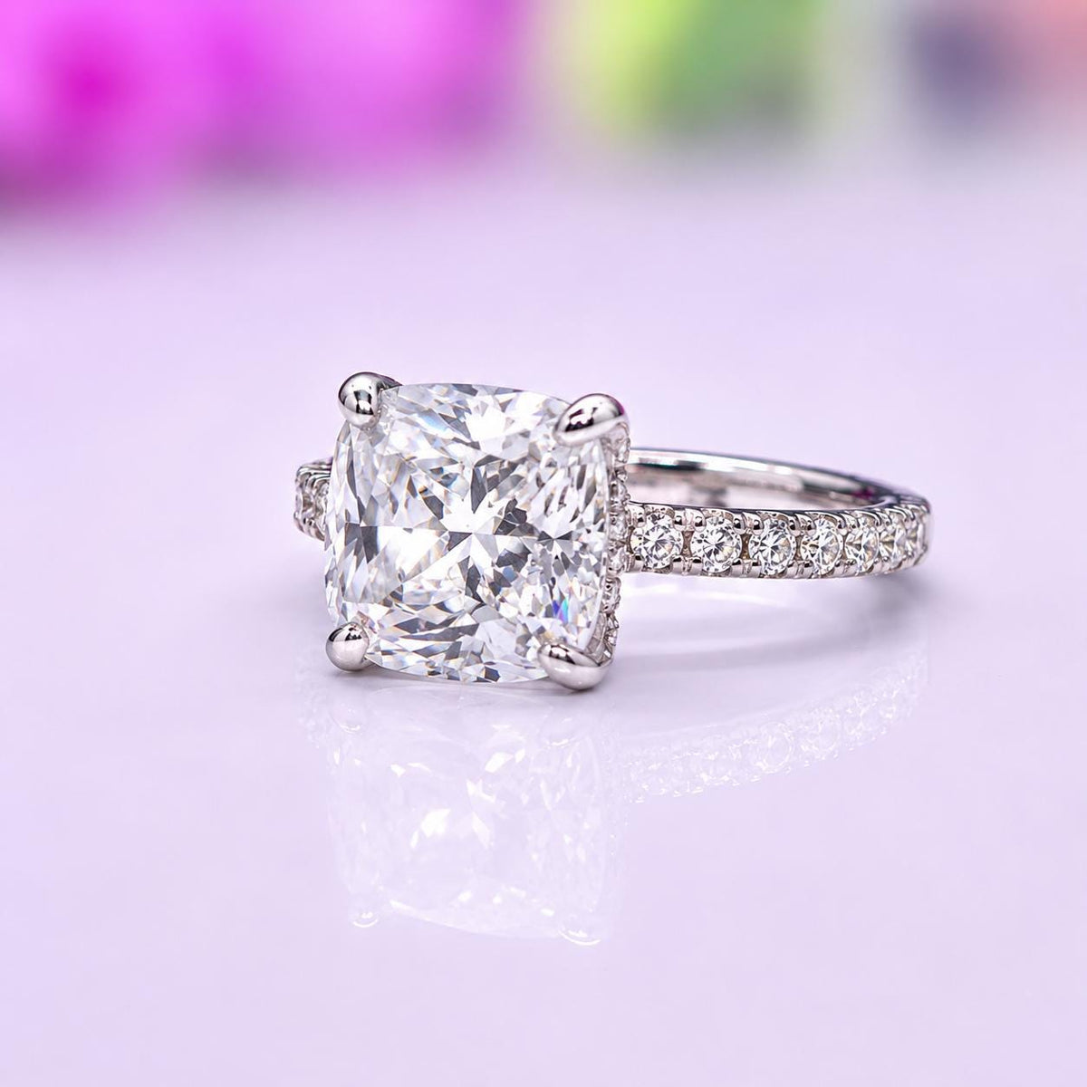 Cushion Cut Moissanite Ring 3.5 Carat : 925 Sterling Silver