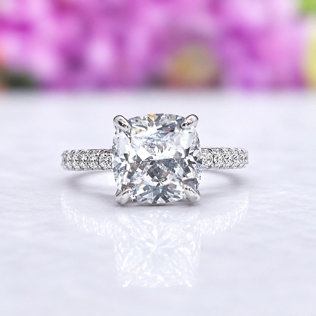 Cushion Cut Moissanite Ring 3.5 Carat : 925 Sterling Silver