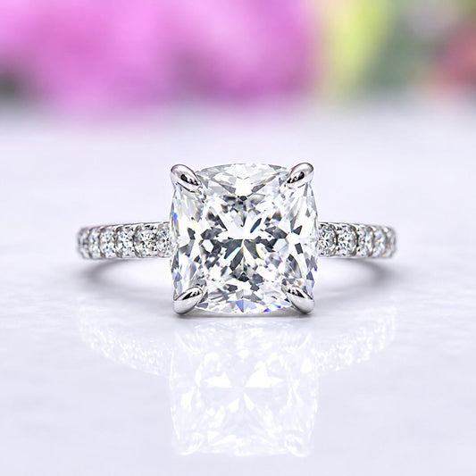 Cushion Cut Moissanite Ring 3.5 Carat : 925 Sterling Silver