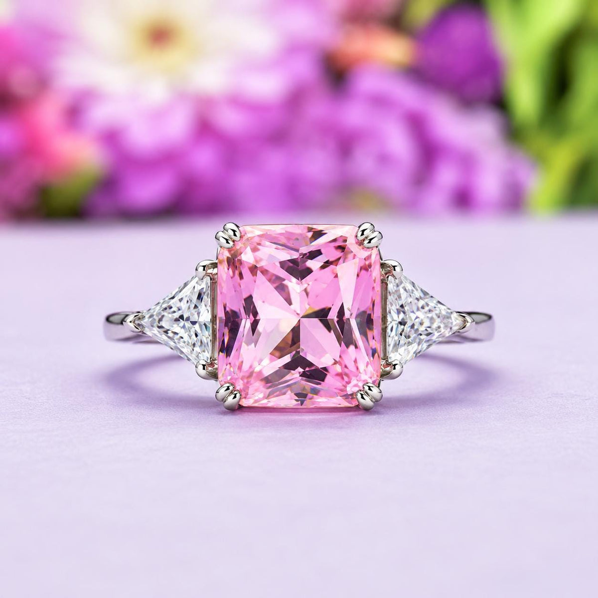 Square Cut Pink Sapphire Ring: 8 Ctw, Sterling Silver Engagement Ring