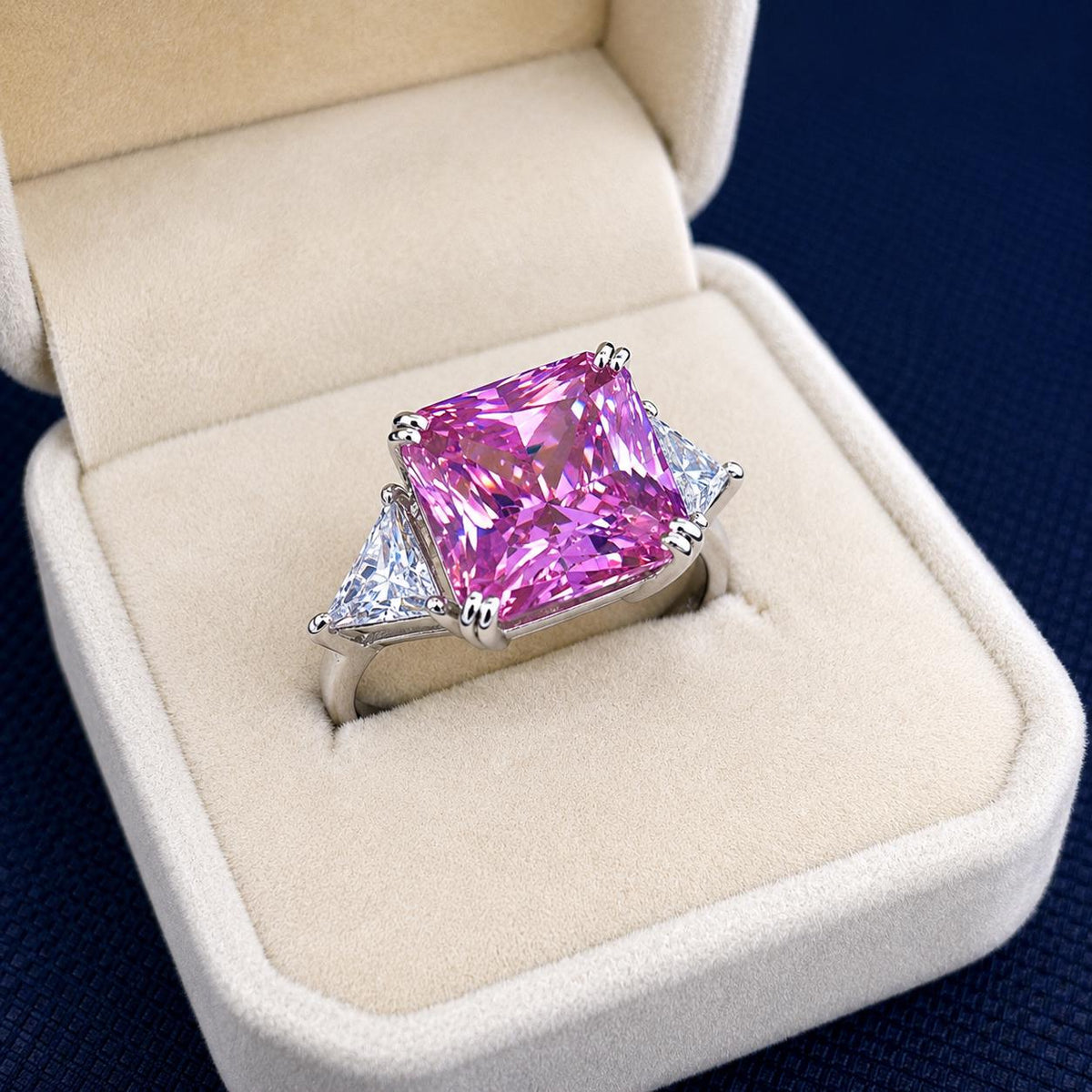 Square Cut Pink Sapphire Ring: 8 Ctw, Sterling Silver Engagement Ring