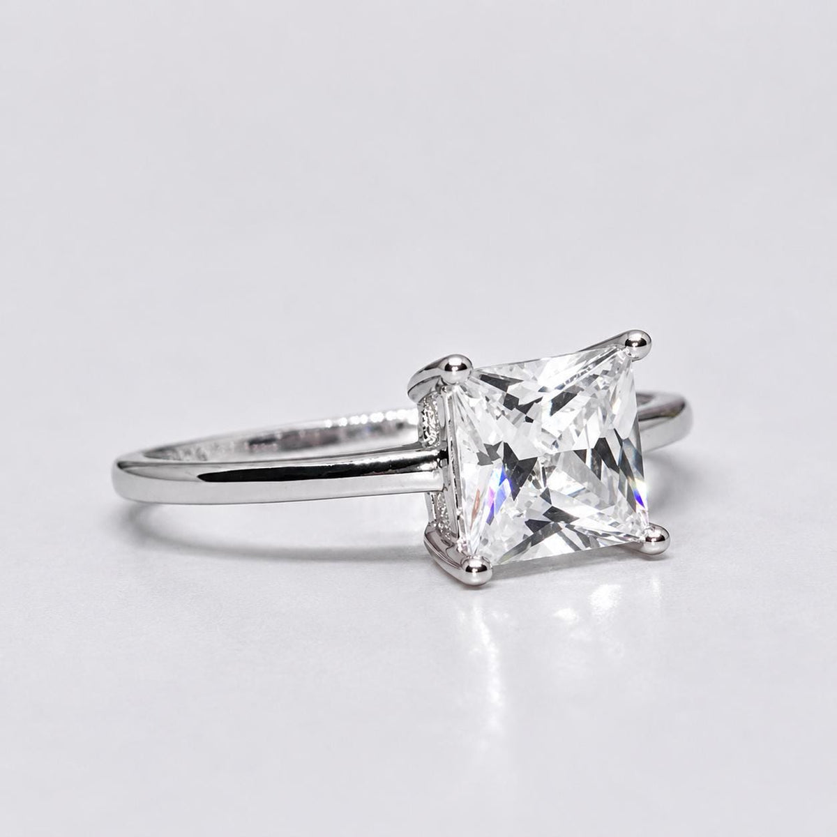 Dainty Princess Cut 1 Carat Moissanite Ring: 925 Sterling Silver