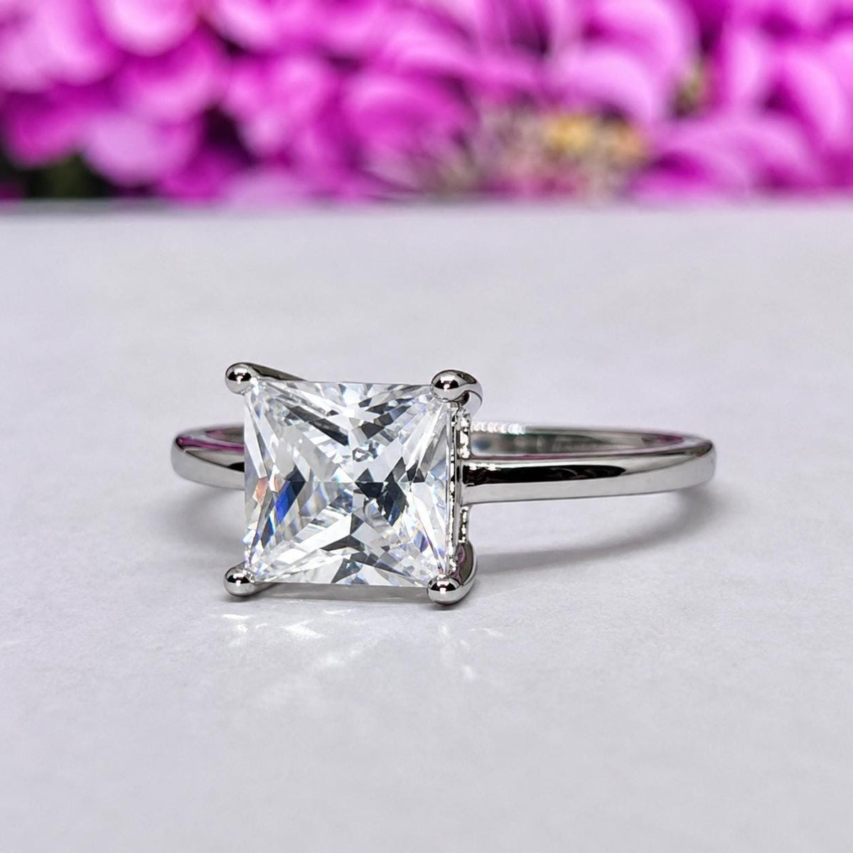 Dainty Princess Cut 1 Carat Moissanite Ring: 925 Sterling Silver
