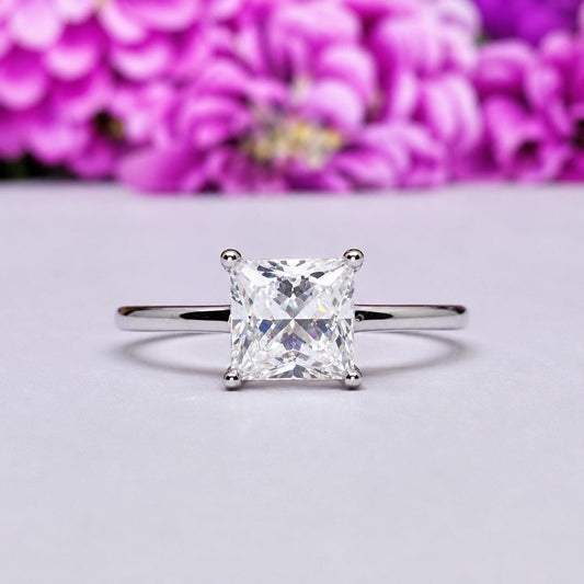 Dainty Princess Cut 1 Carat Moissanite Ring: 925 Sterling Silver