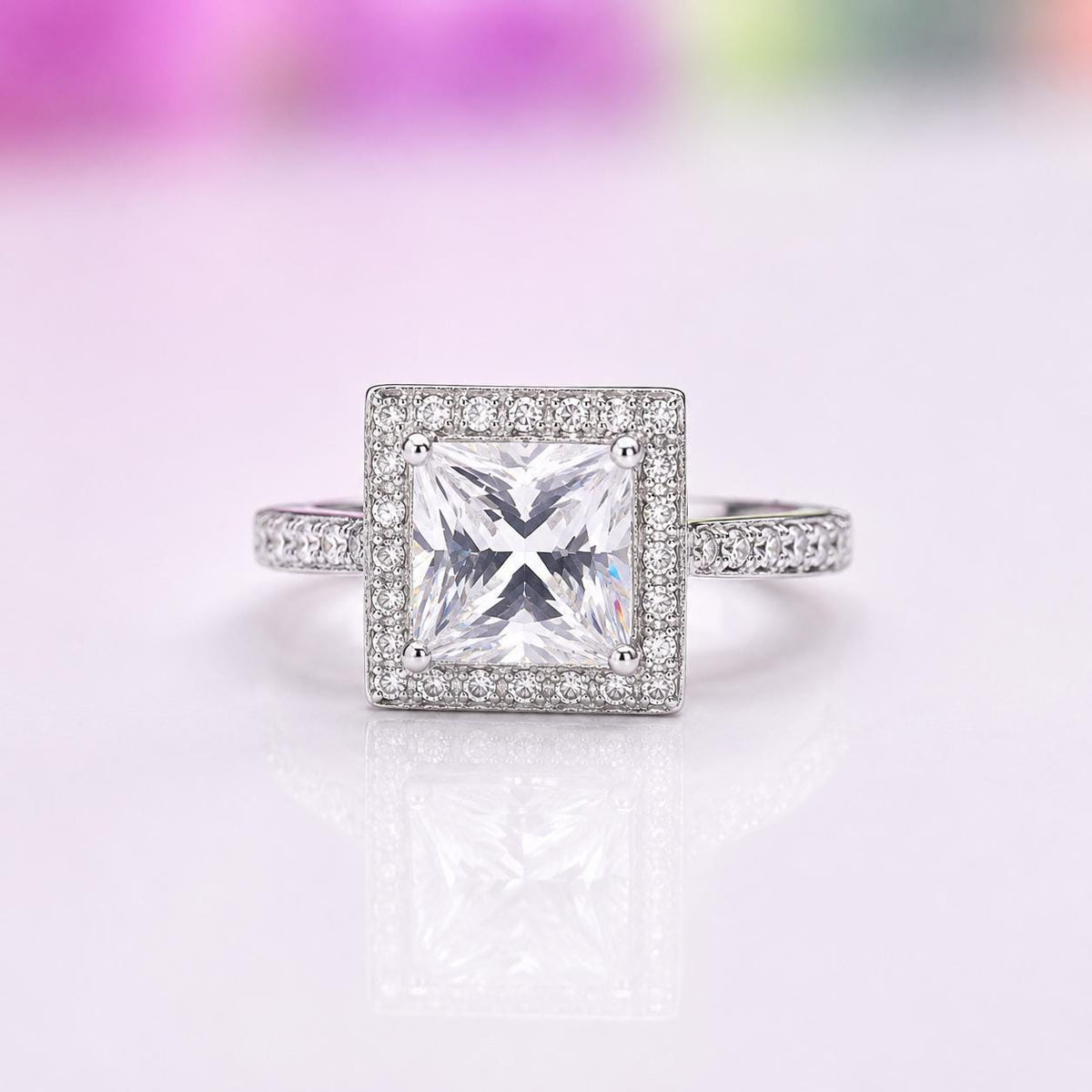 Princess Cut 1.5 Ct Moissanite Engagement Ring - Sterling Silver