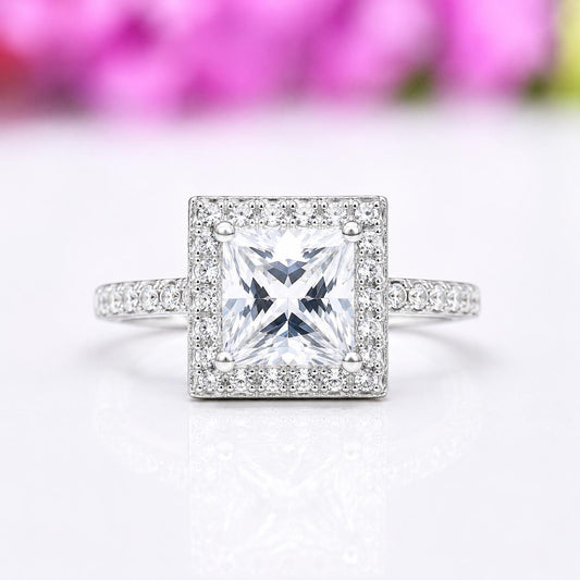 Princess Cut 1.5 Ct Moissanite Engagement Ring - Sterling Silver