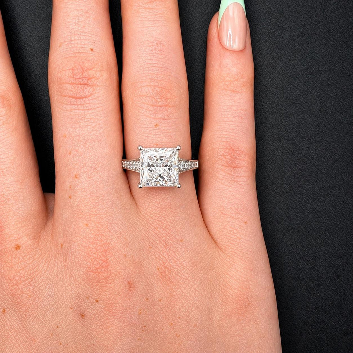 Princess Cut Moissanite Engagement Ring: 925 Sterling Silver, 1.75 Ctw