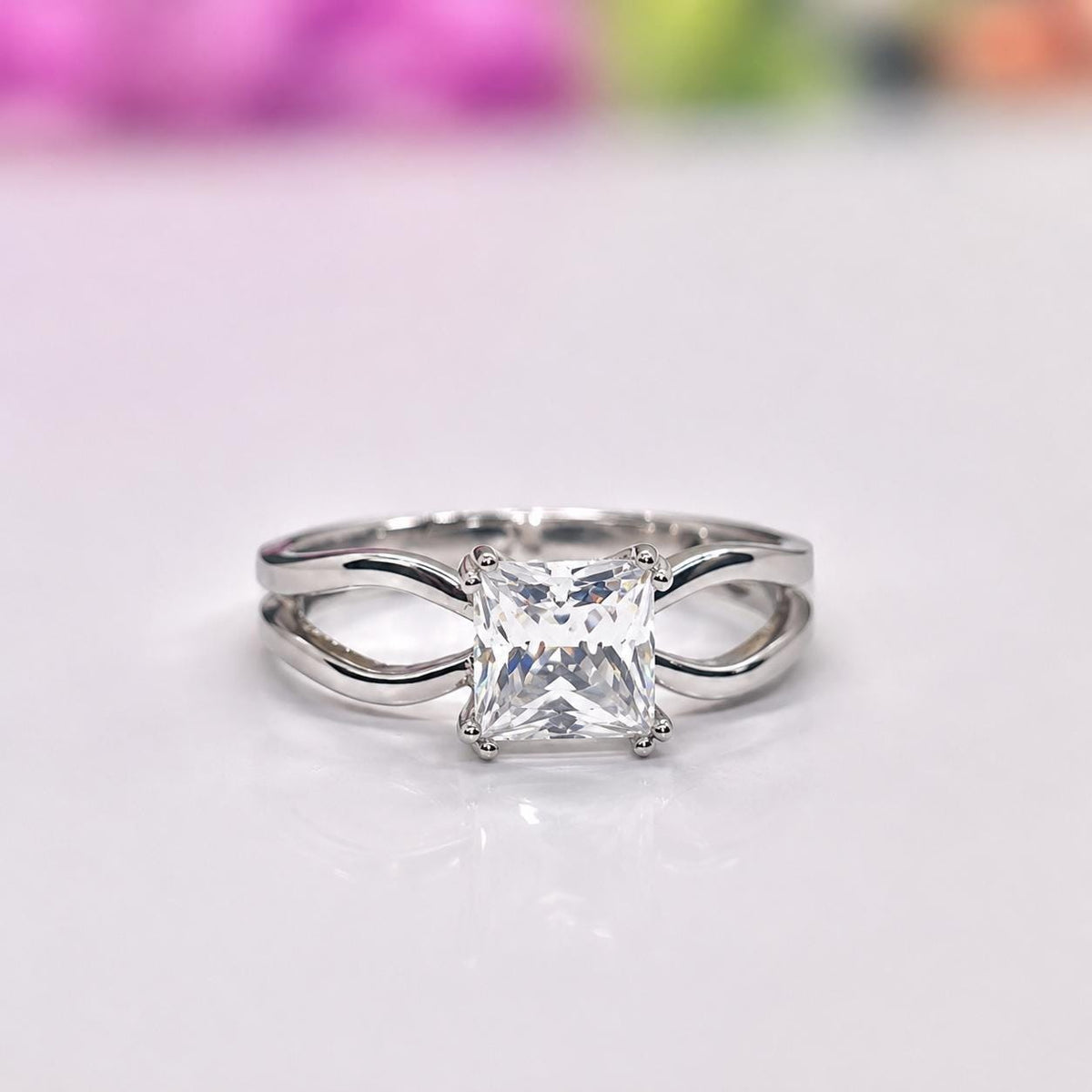 Princess Cut 1 CT Moissanite Engagement Ring: 925 Sterling Silver Anniversary