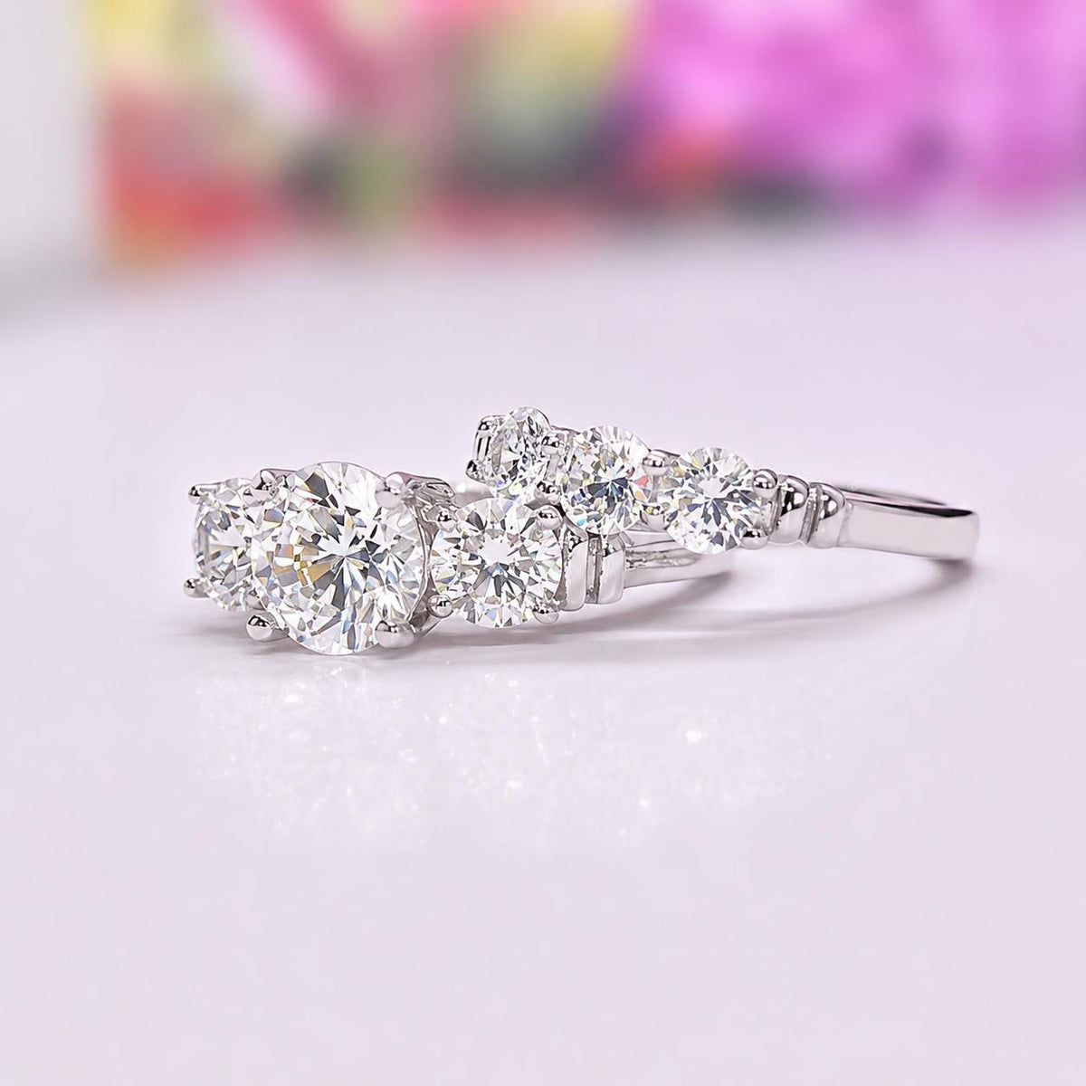 Art Deco Moissanite Engagement Ring Set: 1.25 Carat Sterling Silver Bridal Ring