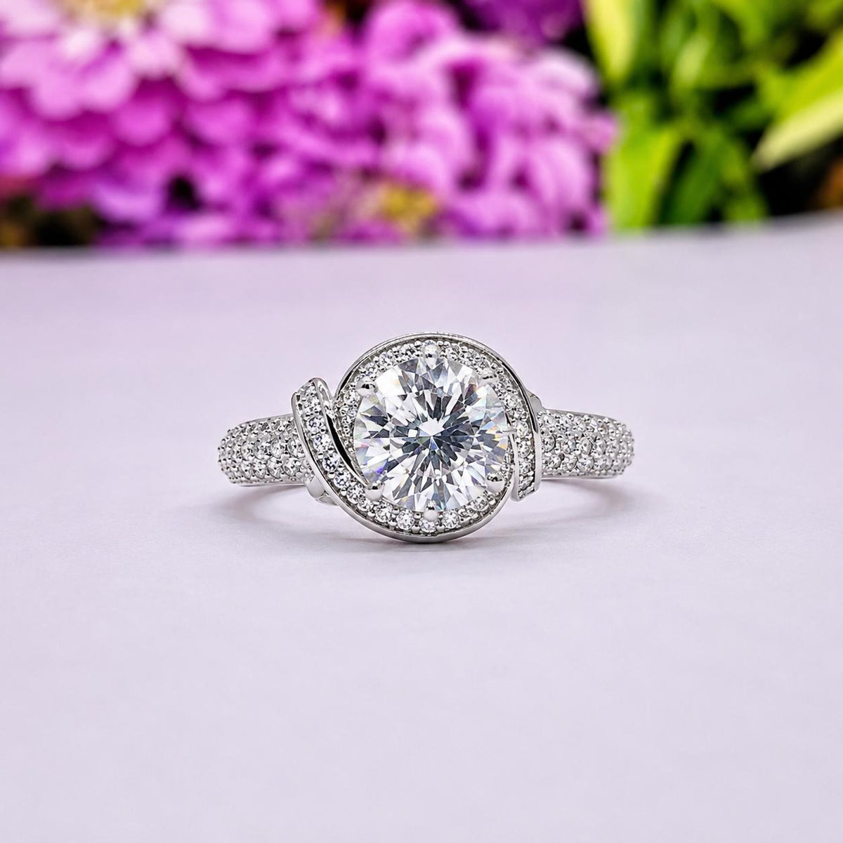 Art Deco Moissanite Engagement Ring: 2 Ct Sterling Silver Promise Ring