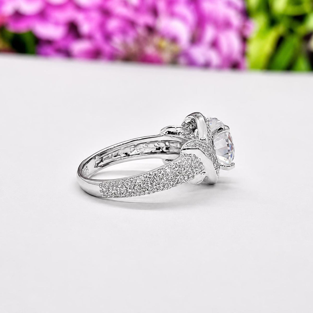 Art Deco Moissanite Engagement Ring: 2 Ct Sterling Silver Promise Ring