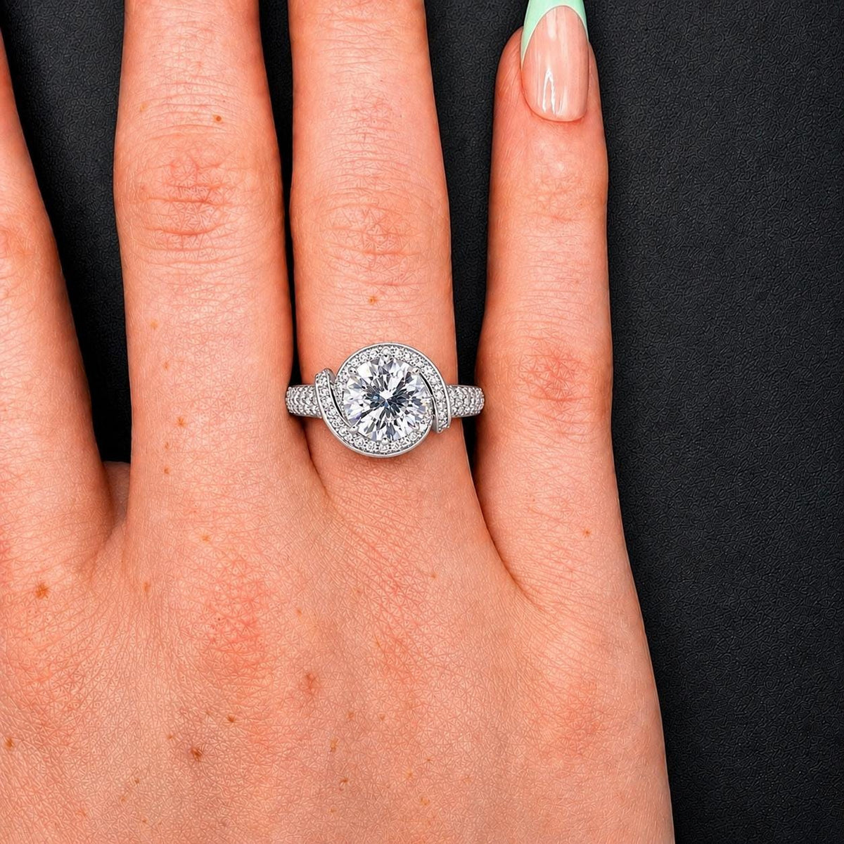 Art Deco Moissanite Engagement Ring: 2 Ct Sterling Silver Promise Ring