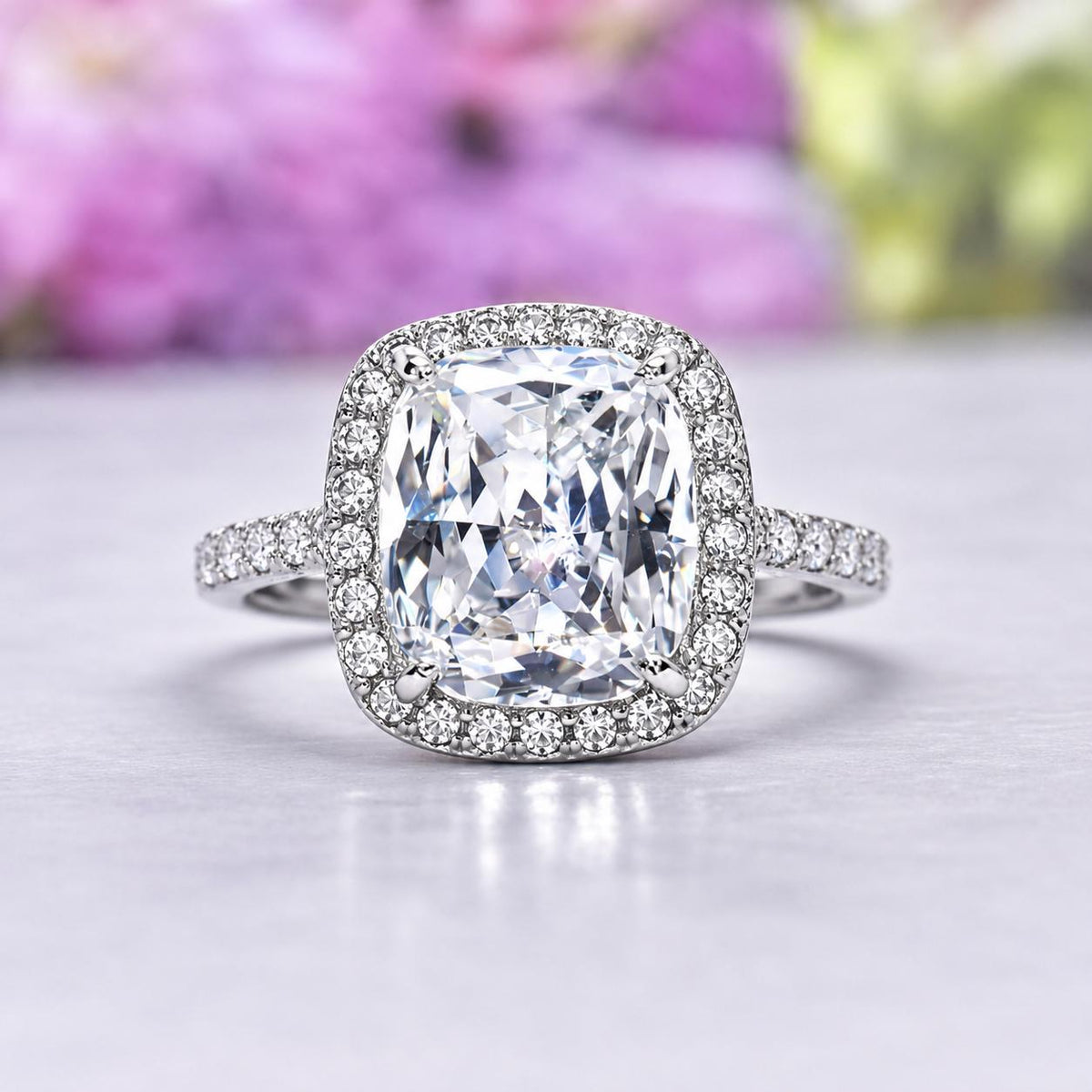 Cushion Cut 6 Carat Moissanite Engagement Ring | 925 Silver