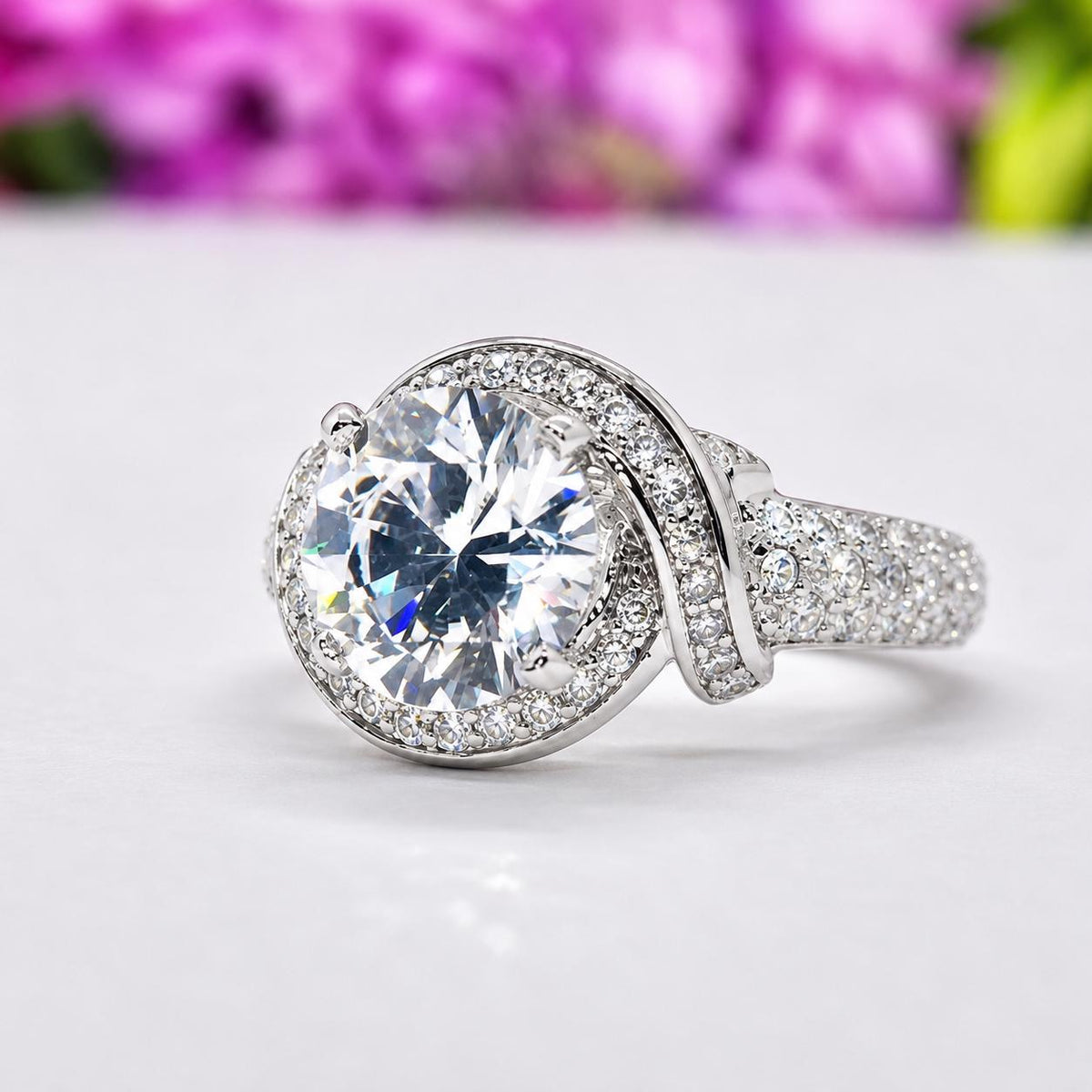 Art Deco Moissanite Engagement Ring: 2 Ct Sterling Silver Promise Ring