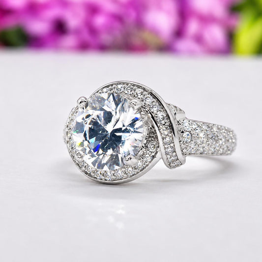 Art Deco Moissanite Engagement Ring: 2 Ct Sterling Silver Promise Ring
