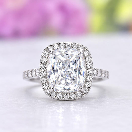 Cushion Cut 6 Carat Moissanite Engagement Ring | 925 Silver