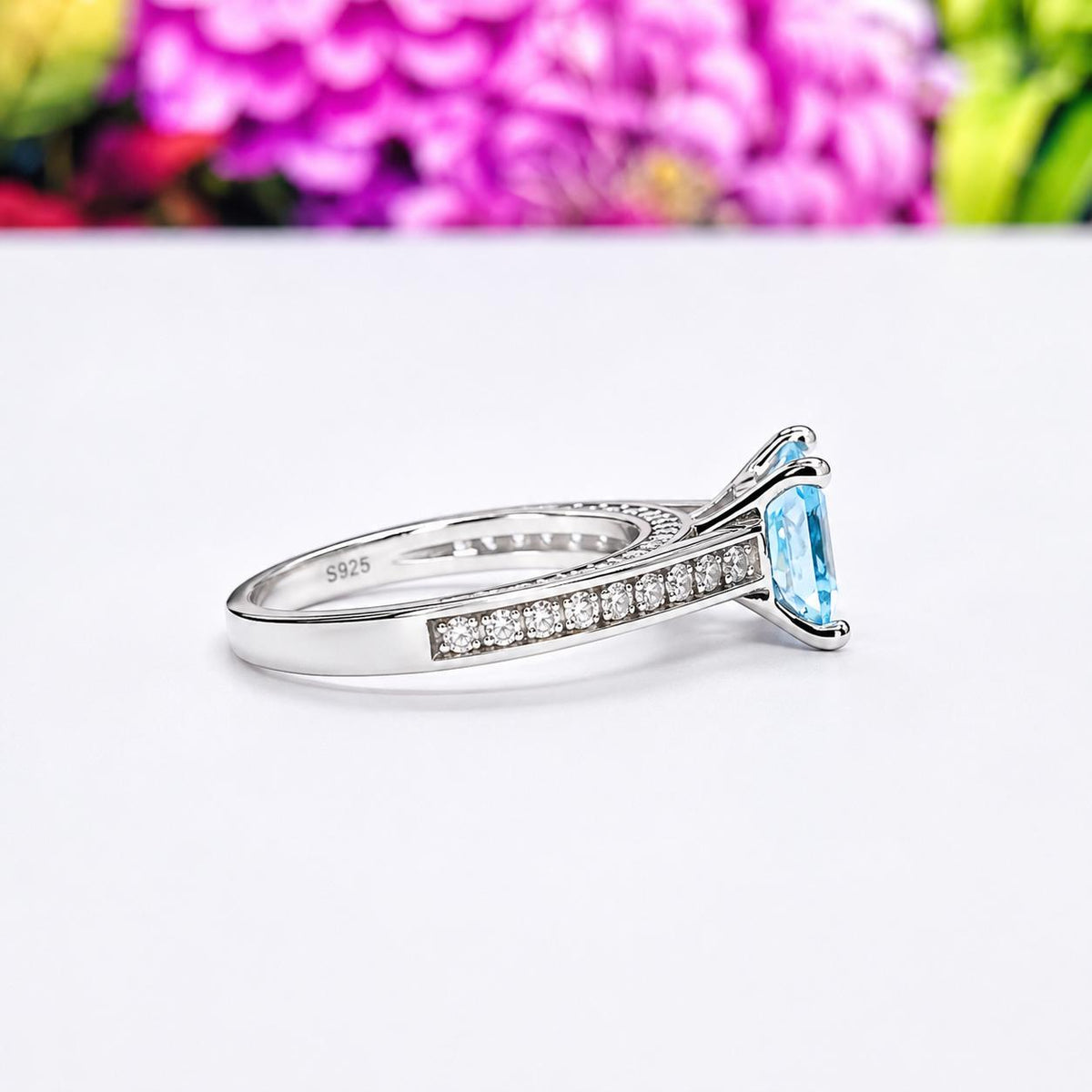 Princess Cut 1.5 Ct Blue Sapphire 925 Sterling Silver Wedding Engagement Promise Ring