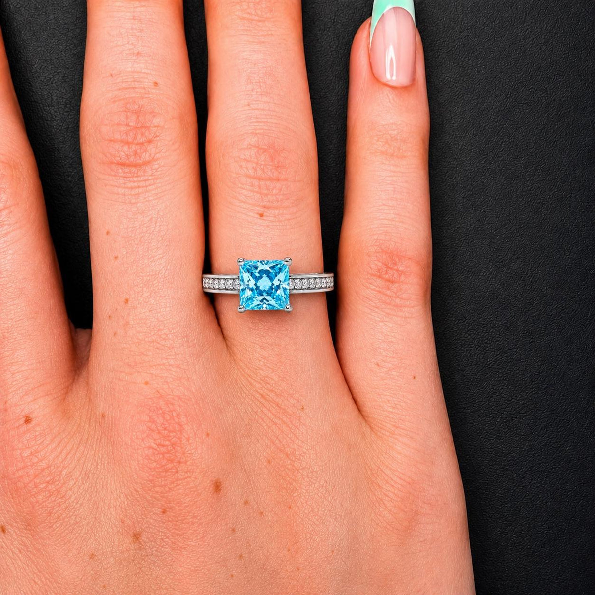 Princess Cut 1.5 Ct Blue Sapphire 925 Sterling Silver Wedding Engagement Promise Ring
