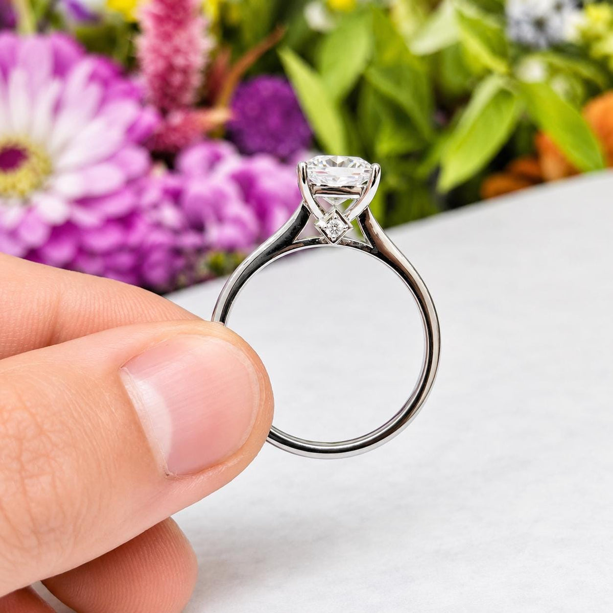 Princess Cut Moissanite Engagement Ring Set: 1.5 Carat Sterling Silver