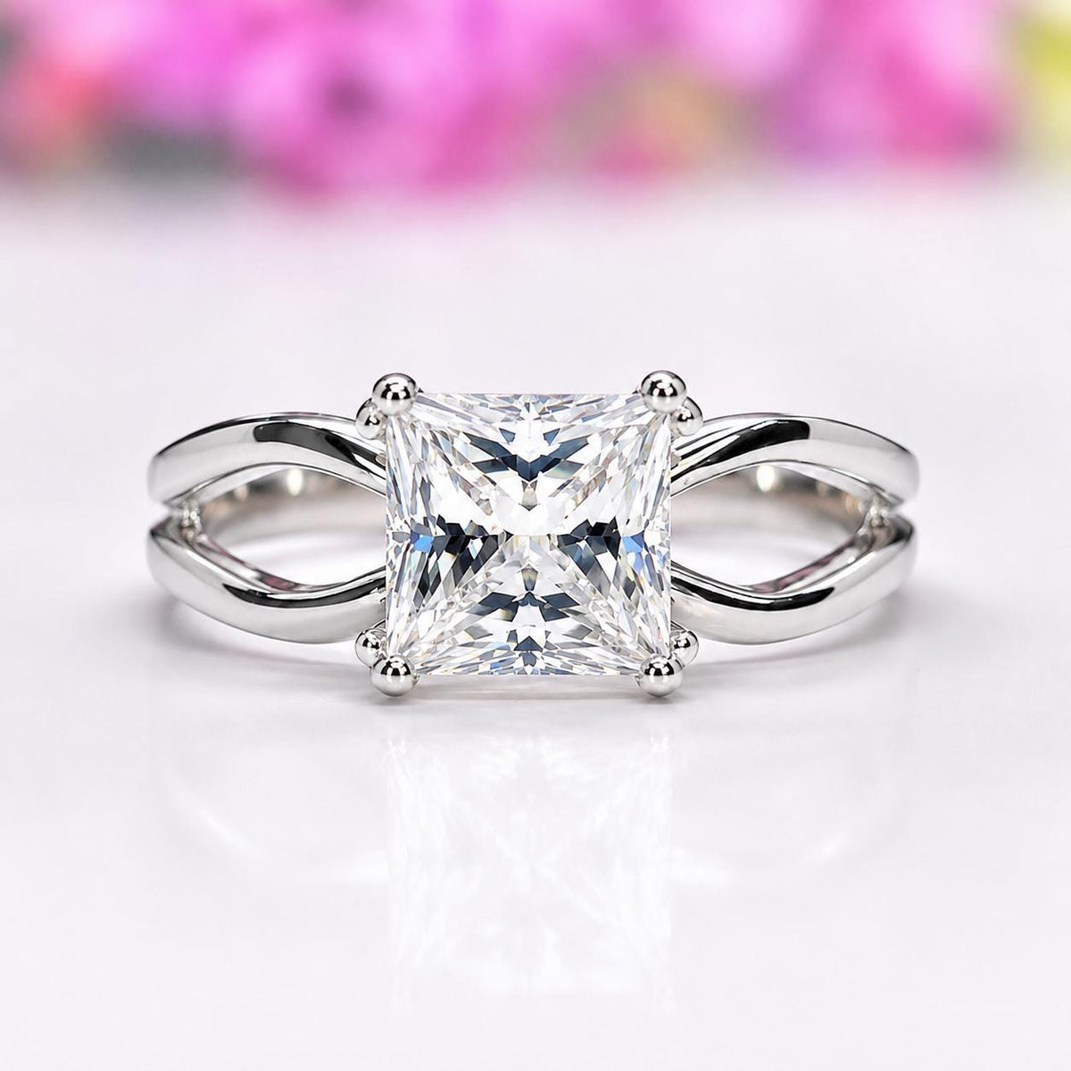 Princess Cut 1 CT Moissanite Engagement Ring: 925 Sterling Silver Anniversary