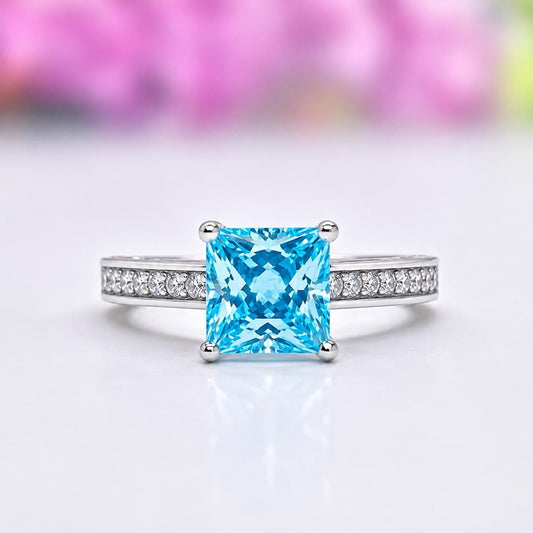 Princess Cut 1.5 Ct Blue Sapphire 925 Sterling Silver Wedding Engagement Promise Ring