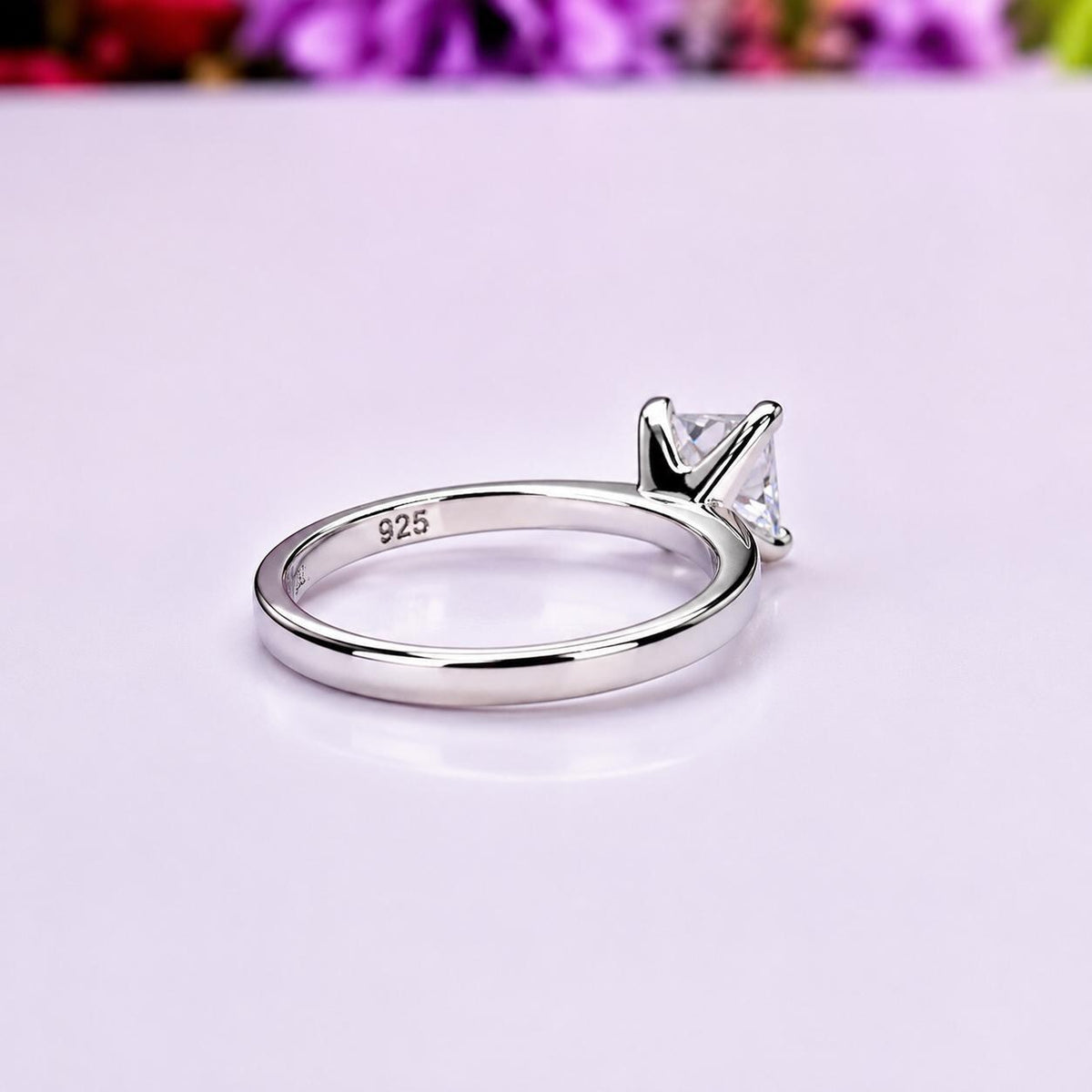 Princess Cut 1 Ct  Moissanite Diamond Dainty Silver Ring