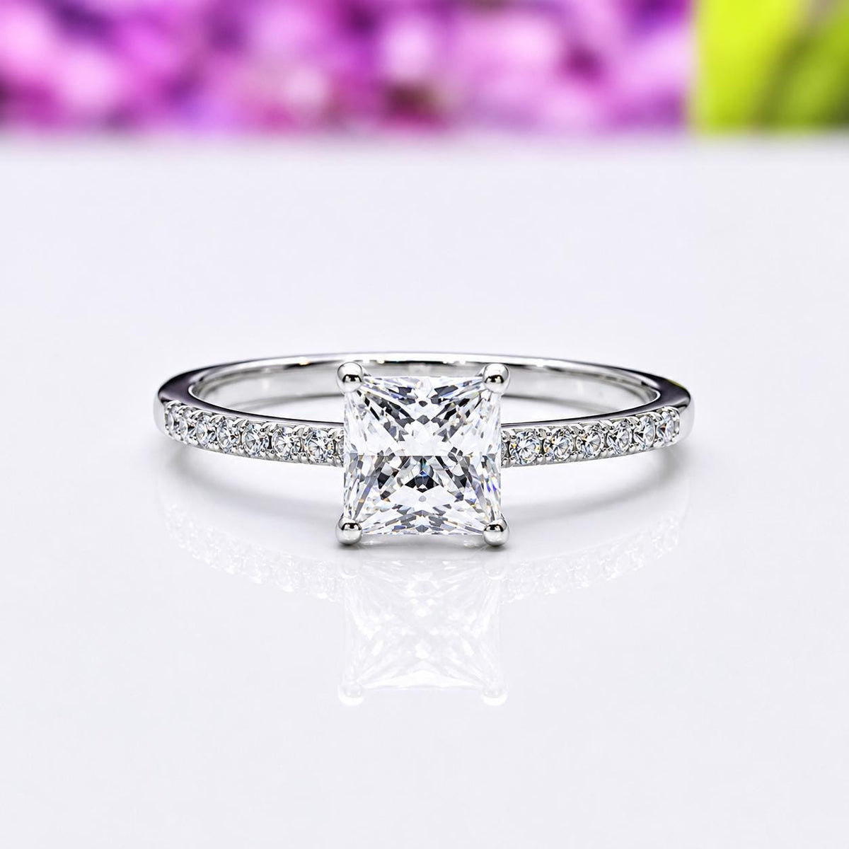 Princess Cut 1 CT Moissanite Engagement Ring Sterling 925 Silver