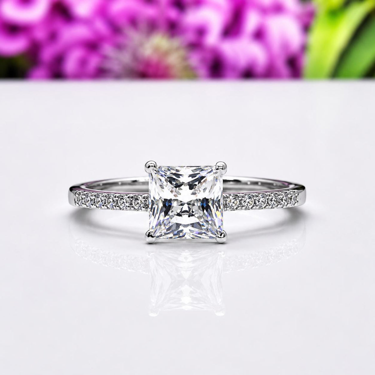 Princess Cut 1 CT Moissanite Engagement Ring Sterling 925 Silver