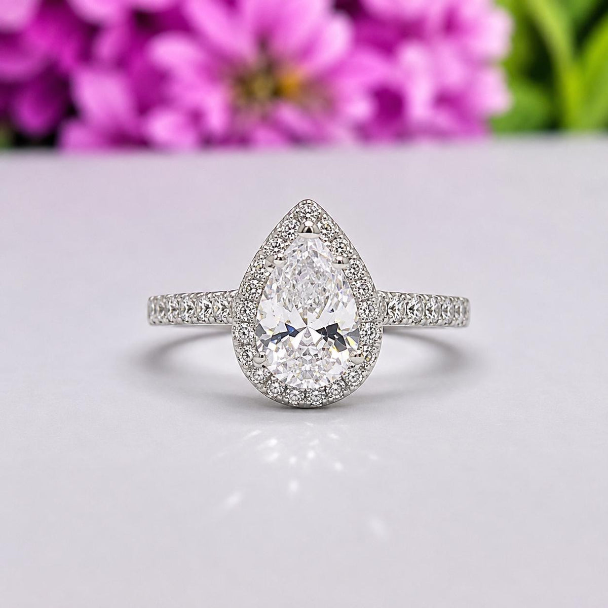 Pear Moissanite Ring 1.25 Carat : Sterling Silver Bridal Ring