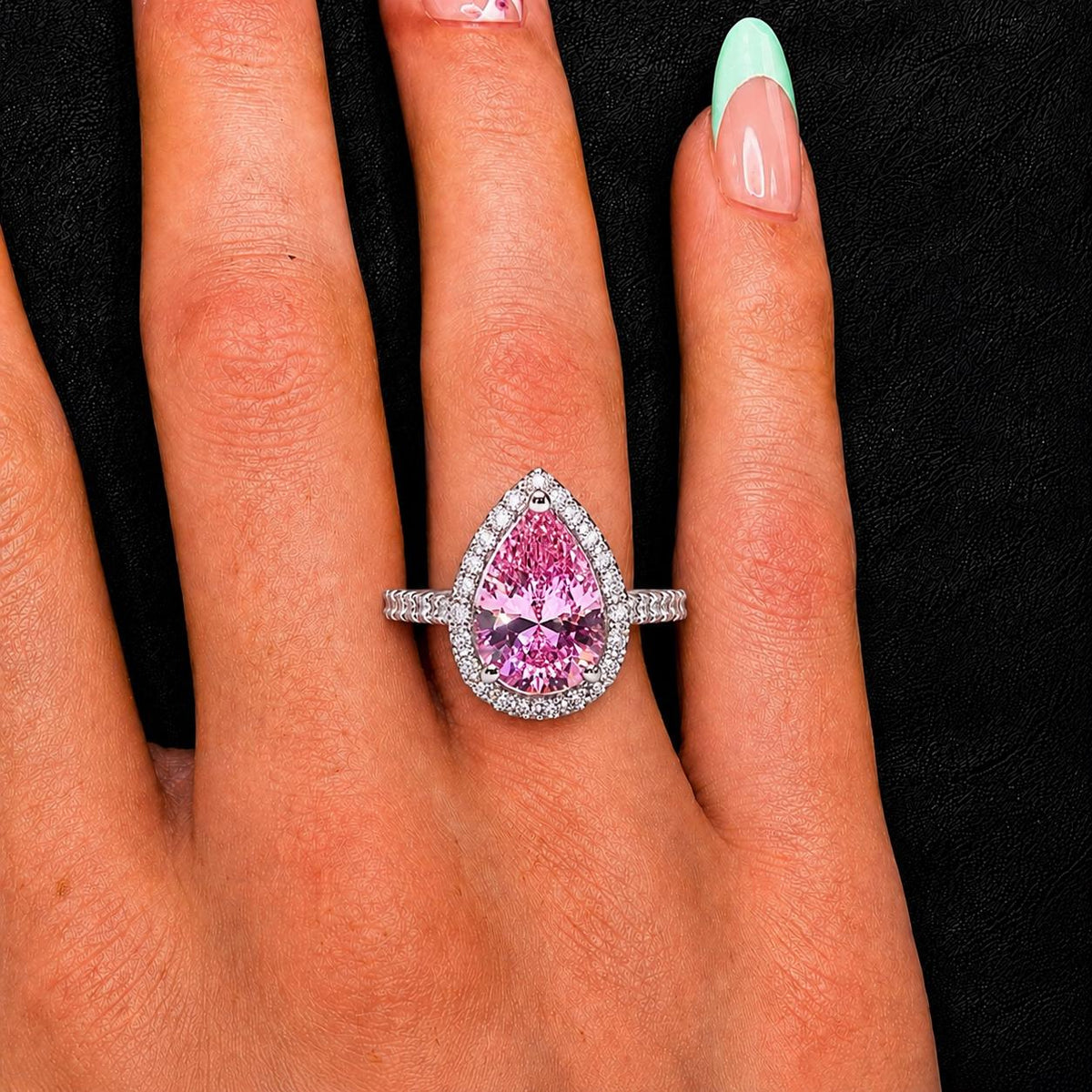 Pear Cut Pink Sapphire Ring: Sterling Silver Engagement Wedding Ring