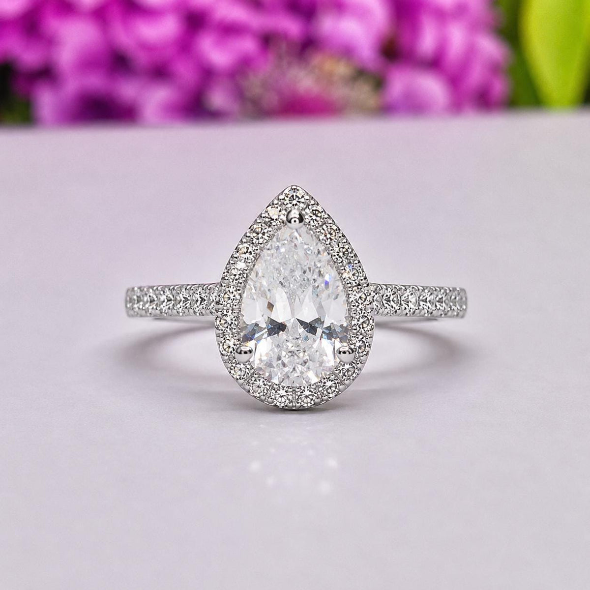 Pear Moissanite Ring 1.25 Carat : Sterling Silver Bridal Ring