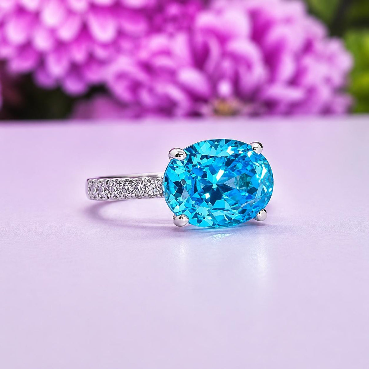 Oval Cut 4 CT Blue Sapphire Engagement Ring : 925 Sterling Silver Ring