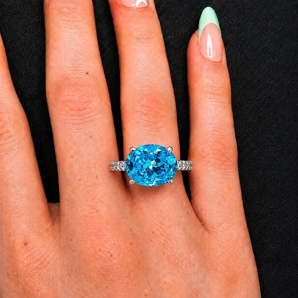 Oval Cut 4 CT Blue Sapphire Engagement Ring : 925 Sterling Silver Ring