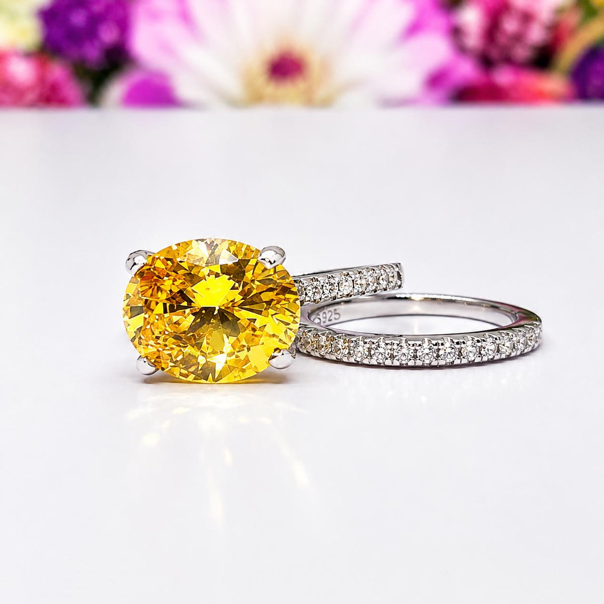 Yellow Oval Sapphire Engagement Ring Set