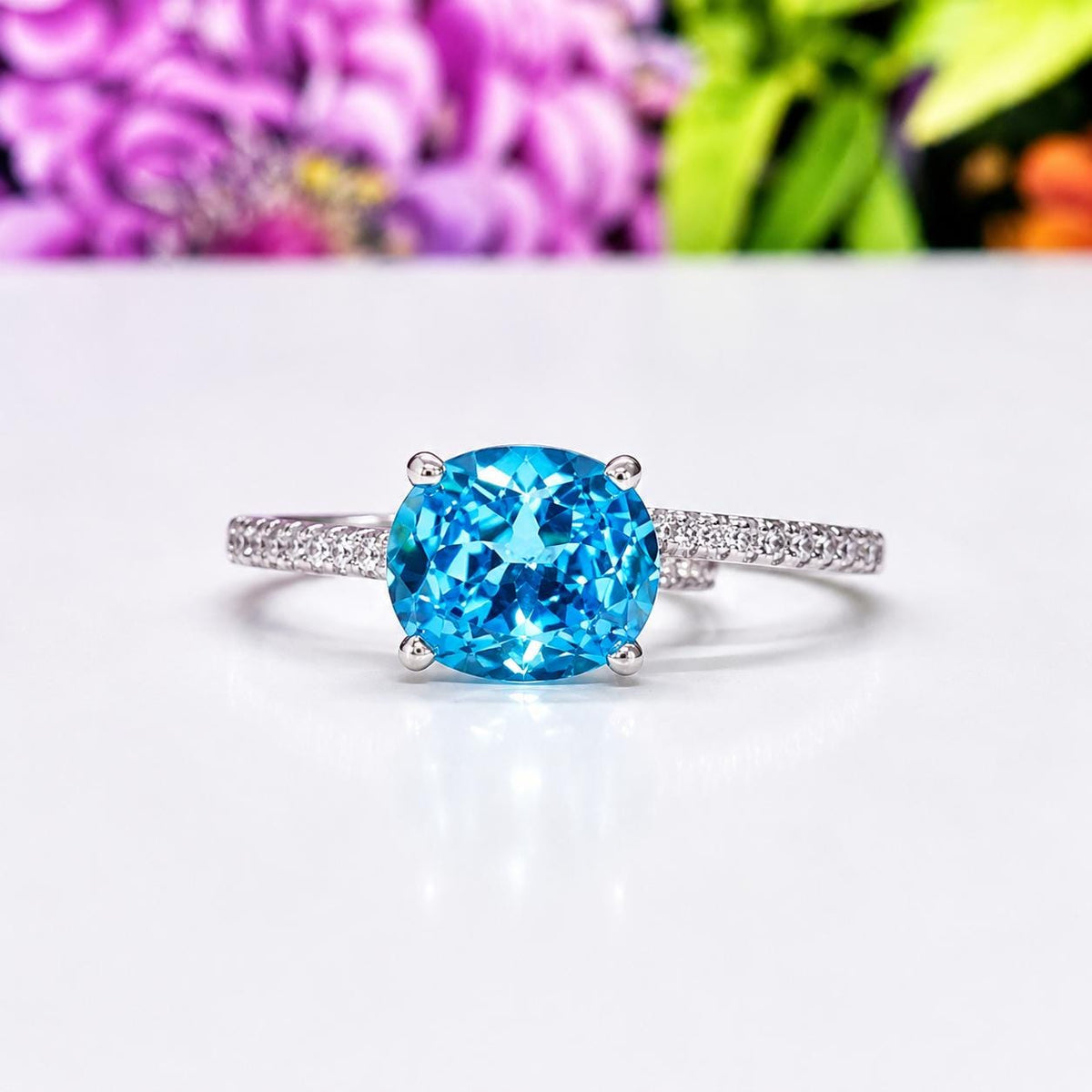 Oval Cut 4 CT Blue Sapphire Engagement Ring : 925 Sterling Silver