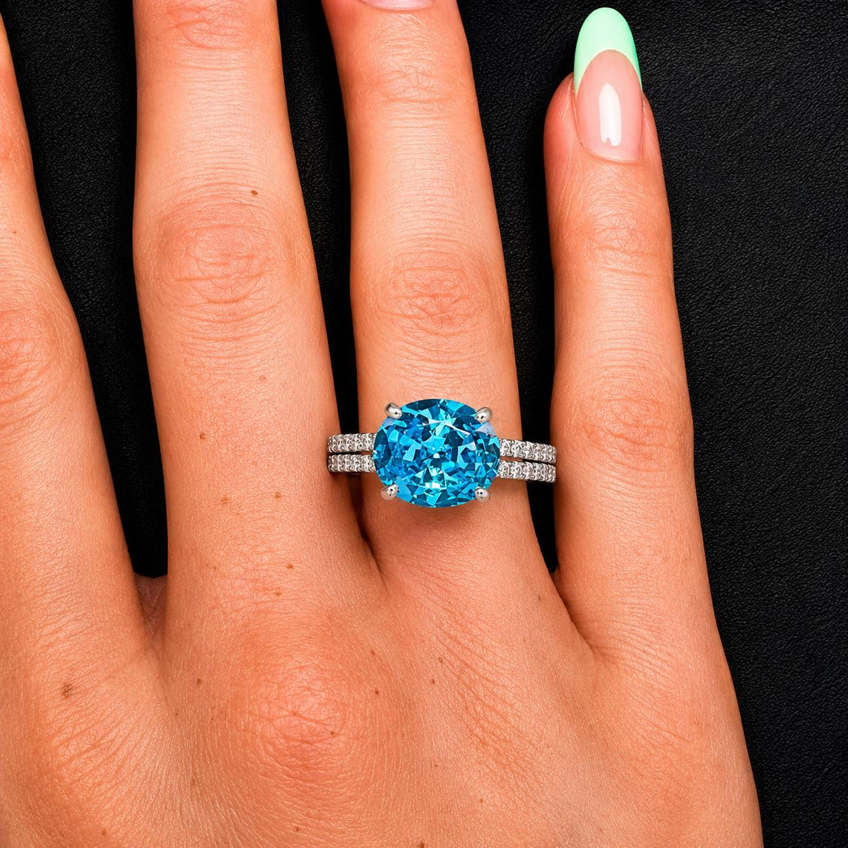 Oval Cut 4 CT Blue Sapphire Engagement Ring : 925 Sterling Silver
