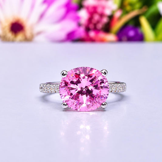 Oval Cut 4 CT Pink Sapphire Ring: 925 Sterling Silver