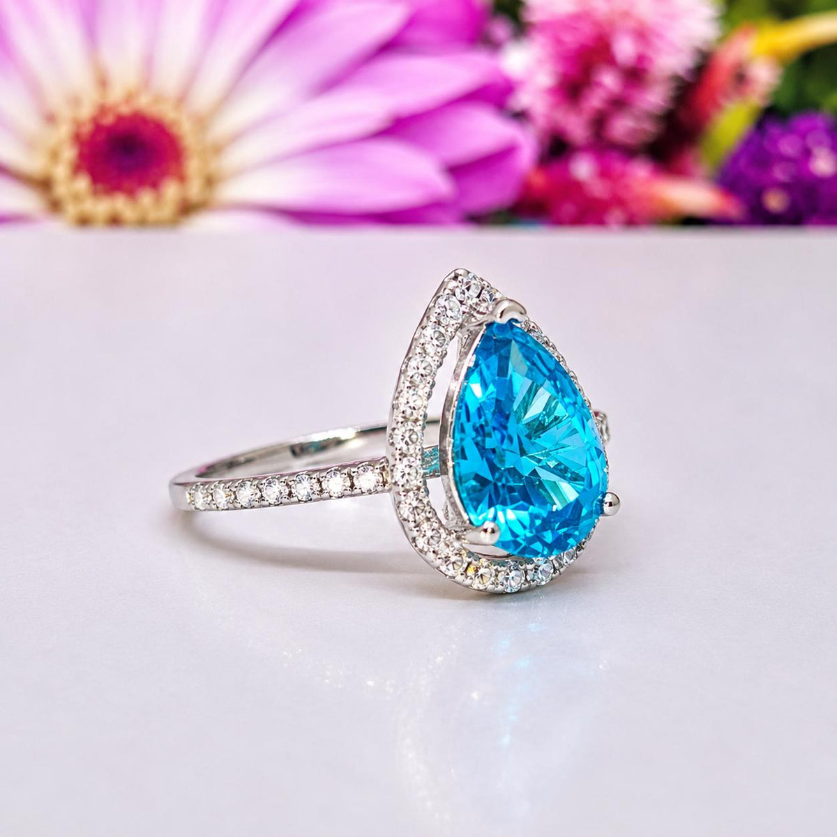 Pear Cut 2 CT Sapphire Engagement Promise Ring: Sterling Silver Wedding Jewelry