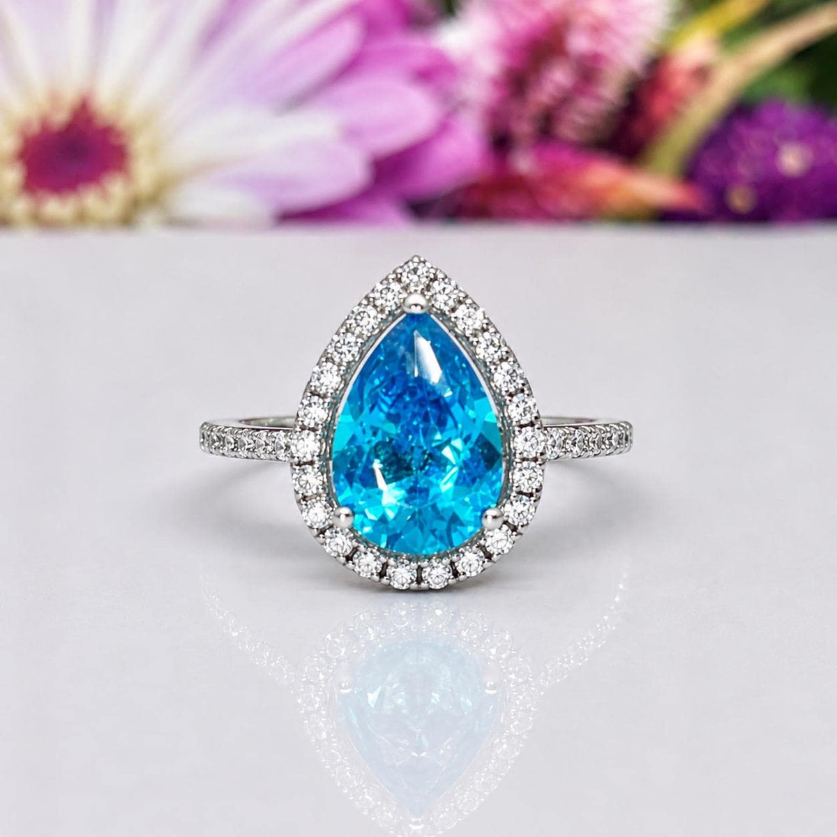 Pear Cut 2 CT Sapphire Engagement Promise Ring: Sterling Silver Wedding Jewelry