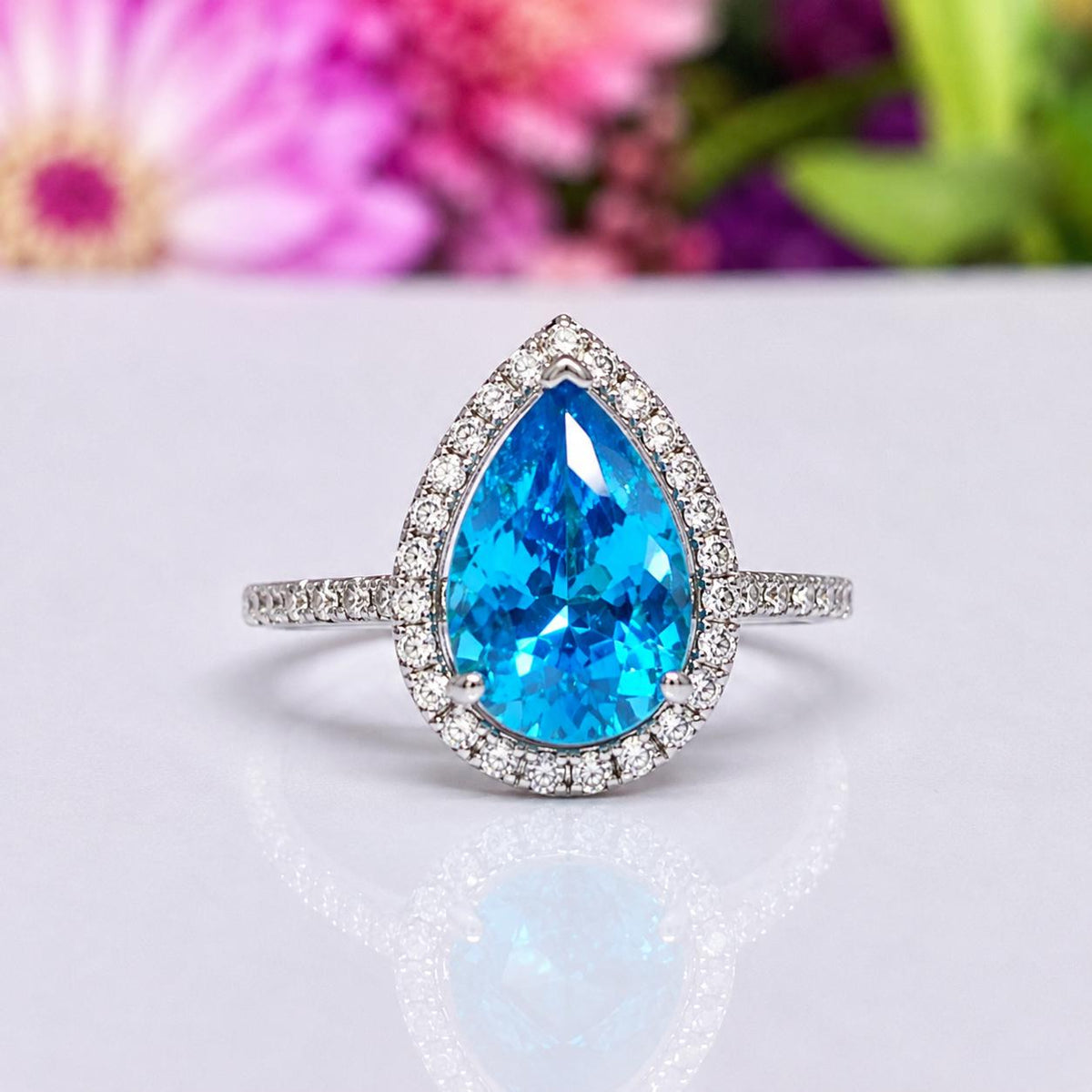 Pear Cut 2 CT Sapphire Engagement Promise Ring: Sterling Silver Wedding Jewelry