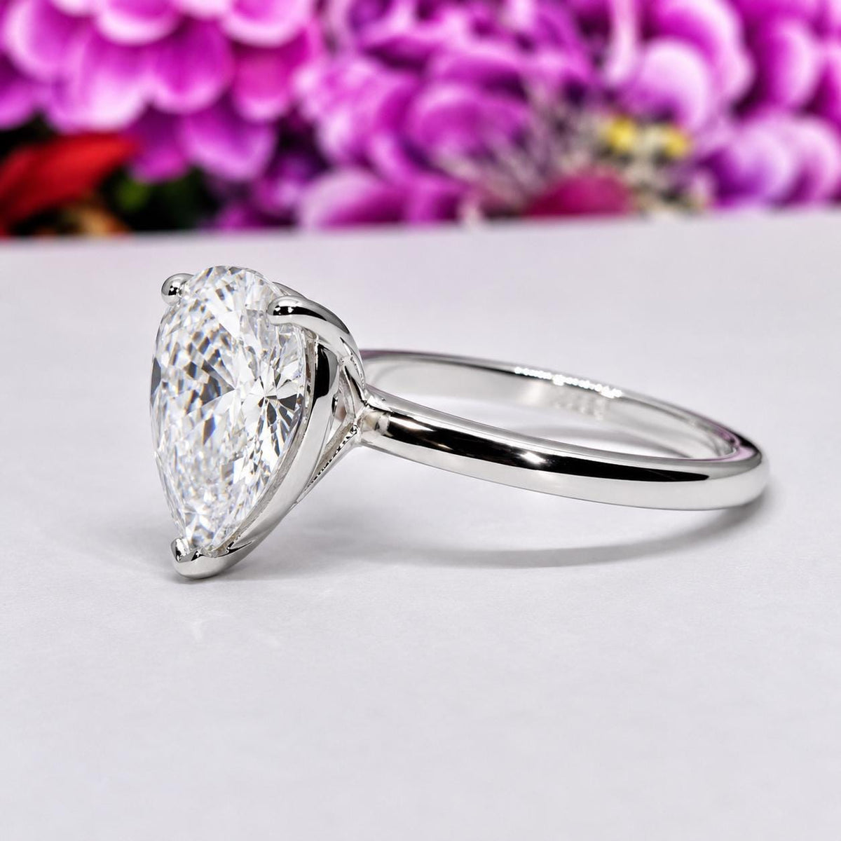 Pear Cut Moissanite Ring 2 Carat : 925 Sterling Silver Bridal Ring