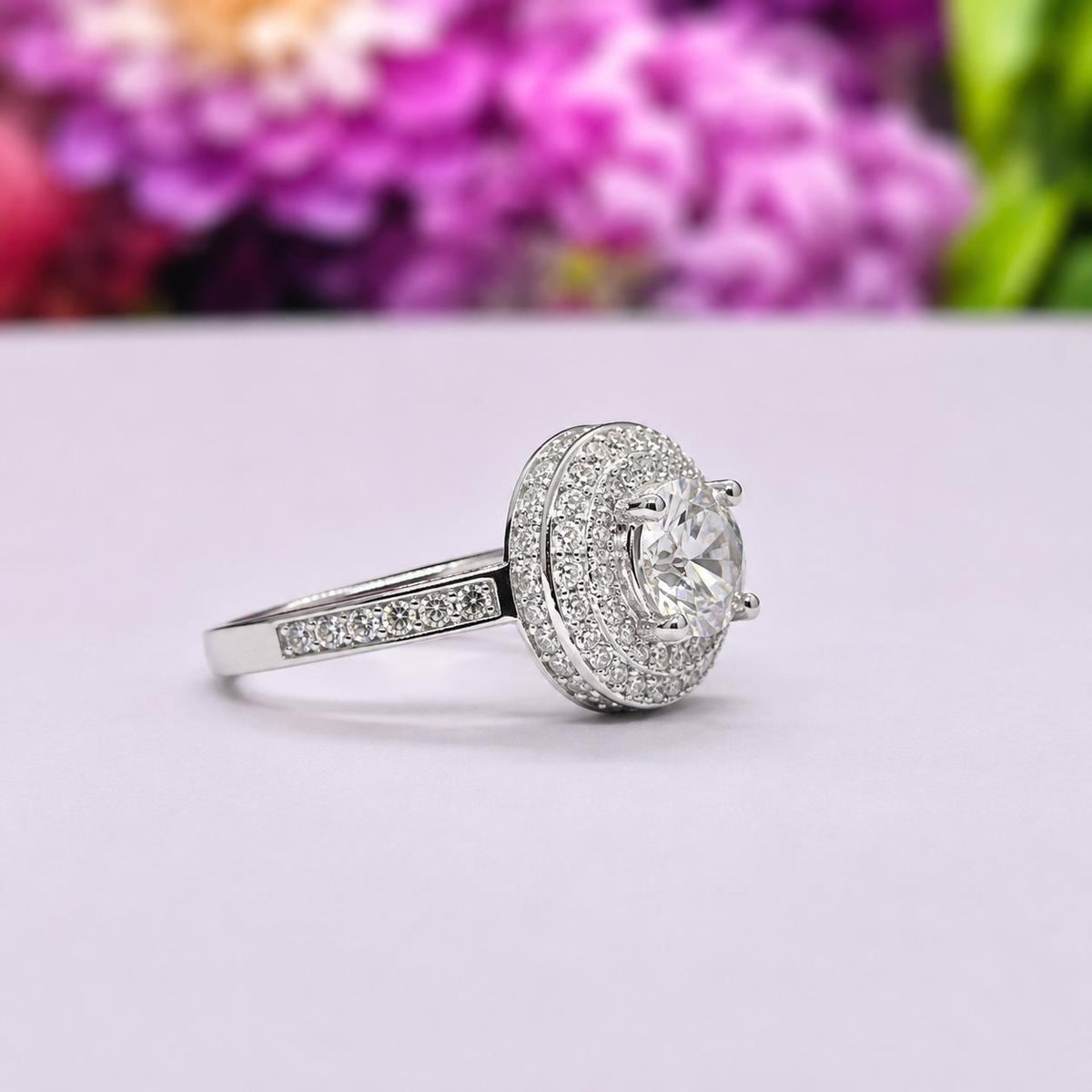 Round Cut 1 Ct Moissanite Diamond Engagement Ring 925 Sterling Silver