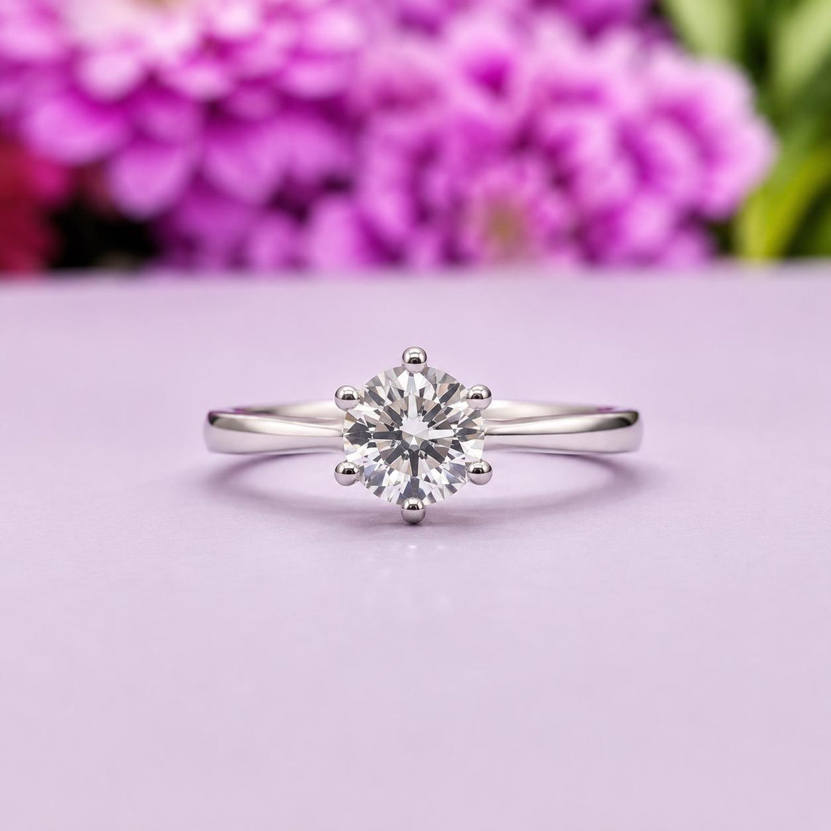 Round Cut 1 Ct Moissanite Engagement Ring: 925 Sterling Silver