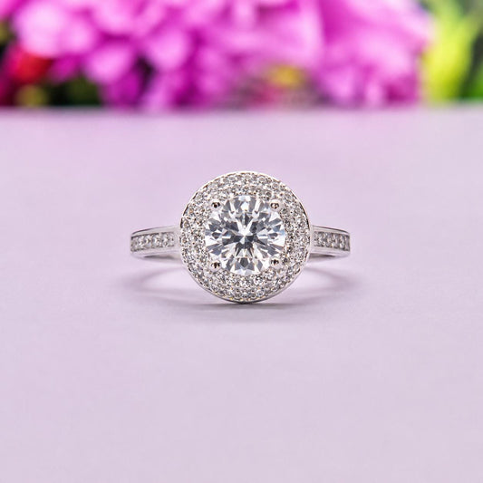 Round Cut 1 Ct Moissanite Diamond Engagement Ring 925 Sterling Silver